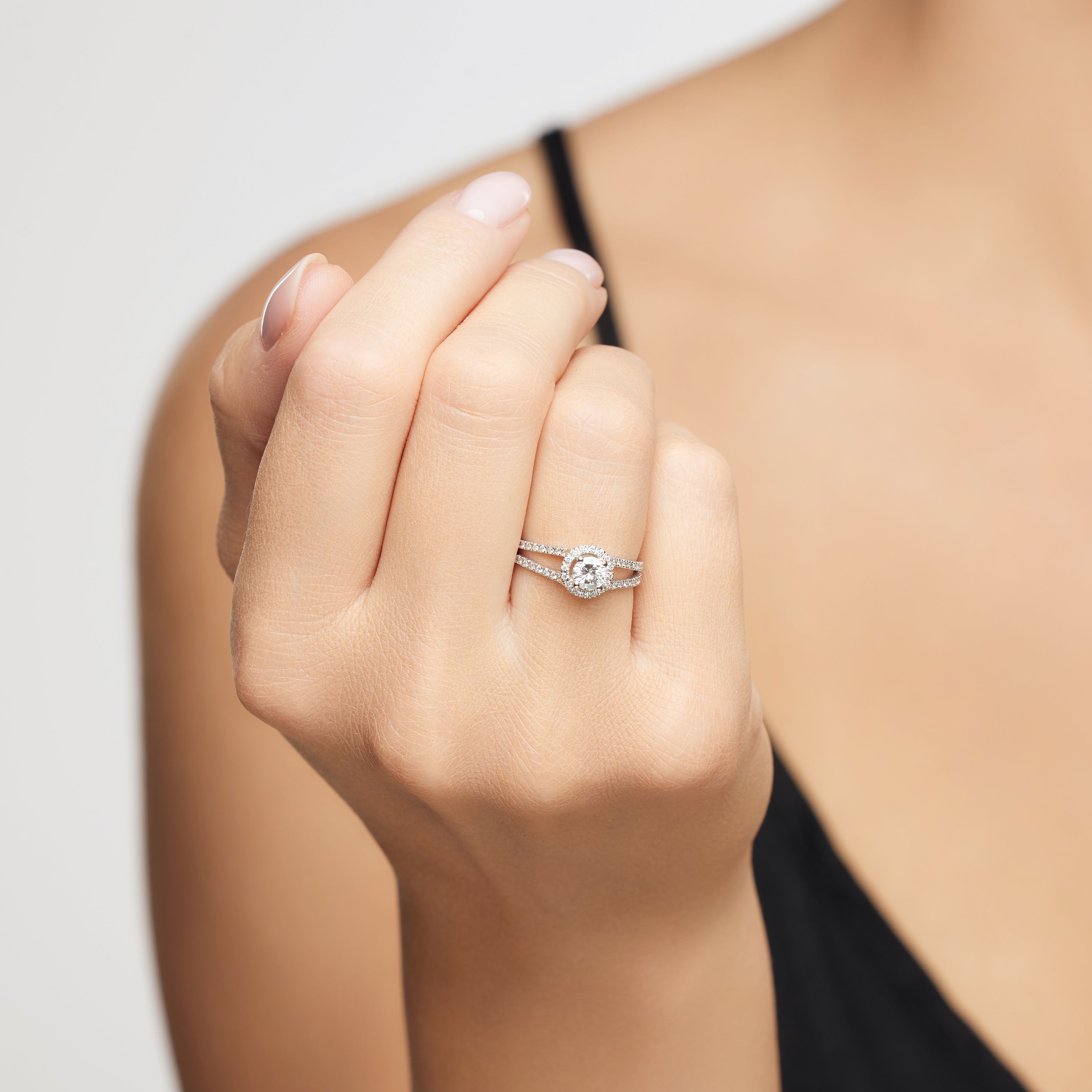 Diamond ring - 'Éclat' stone-set dual band in 18k solid white gold