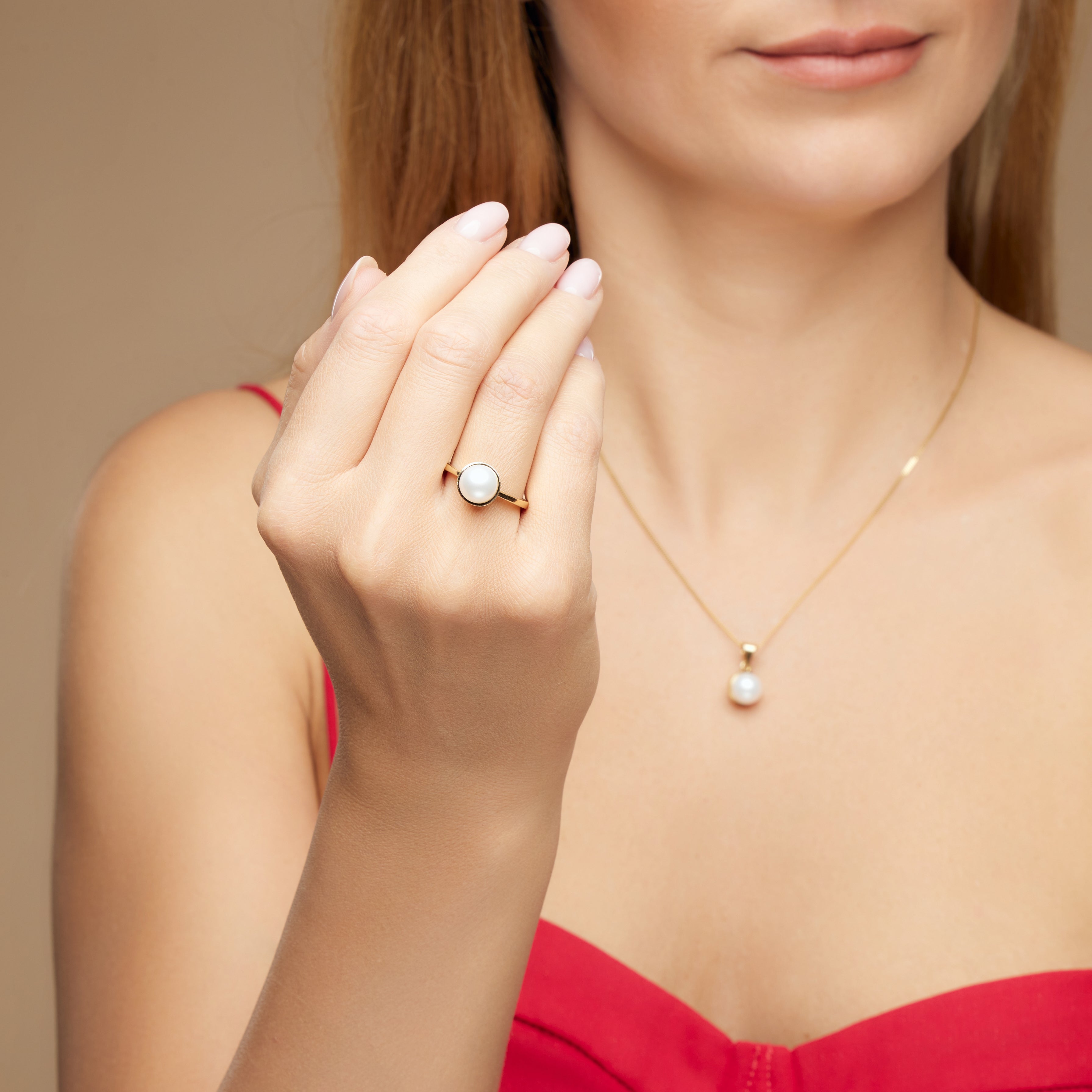 Gold pearl ring – ‘Lustré' solitaire ring in 14k solid gold
