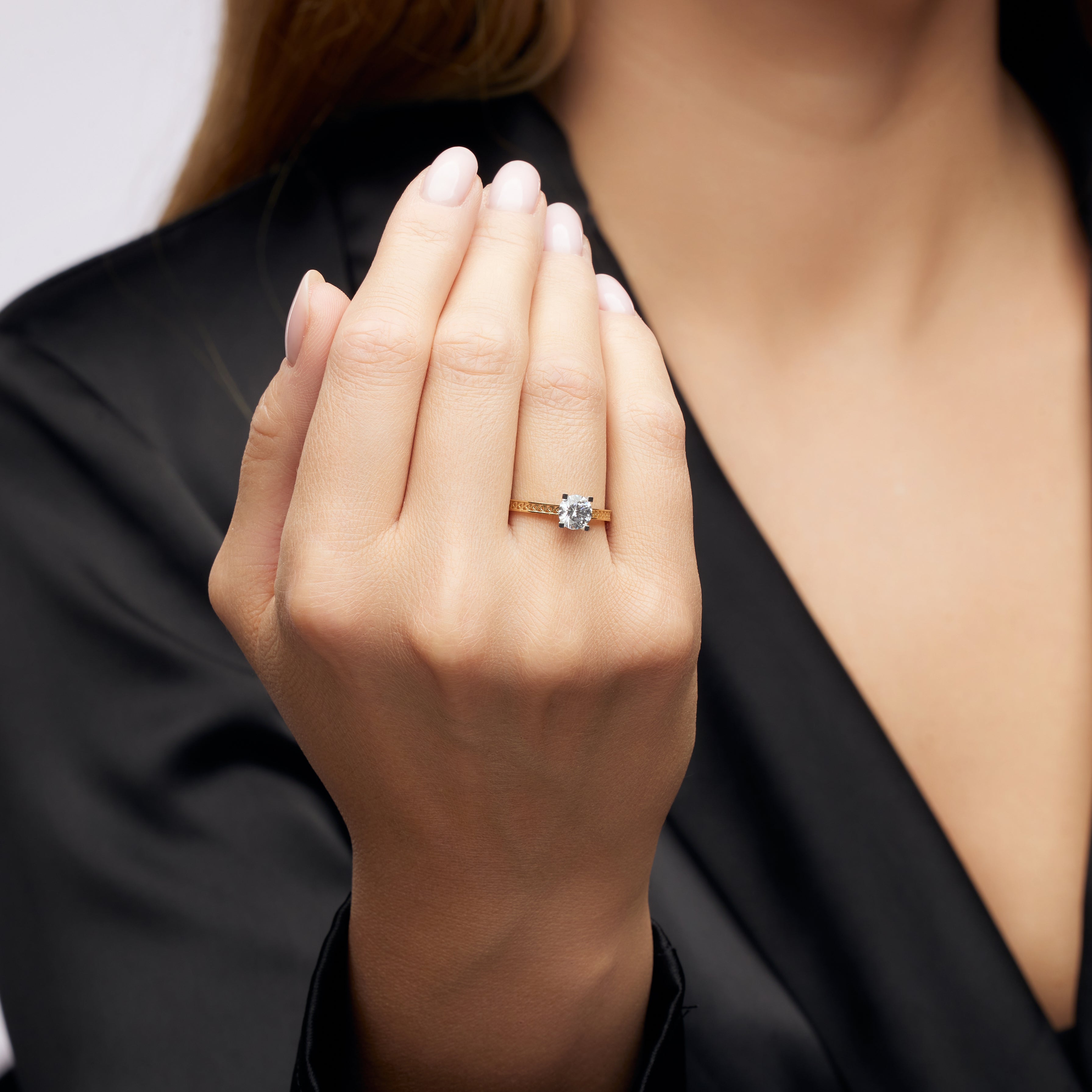 Gold ring - 'À Deux' heart band with Zirconia in 14k solid white gold setting