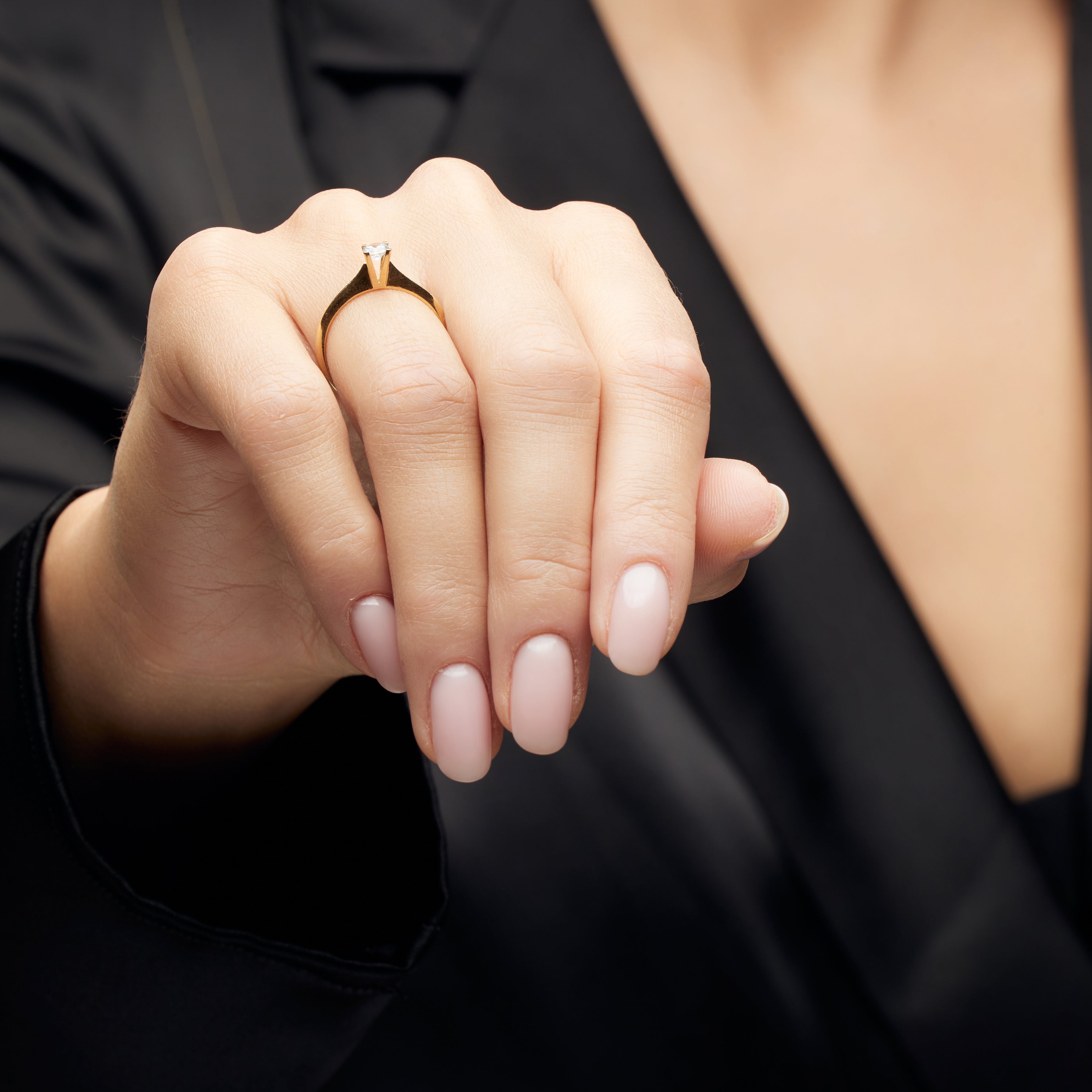 Gold ring - 'Aurora' gold ring with Zirconia in 14k solid gold