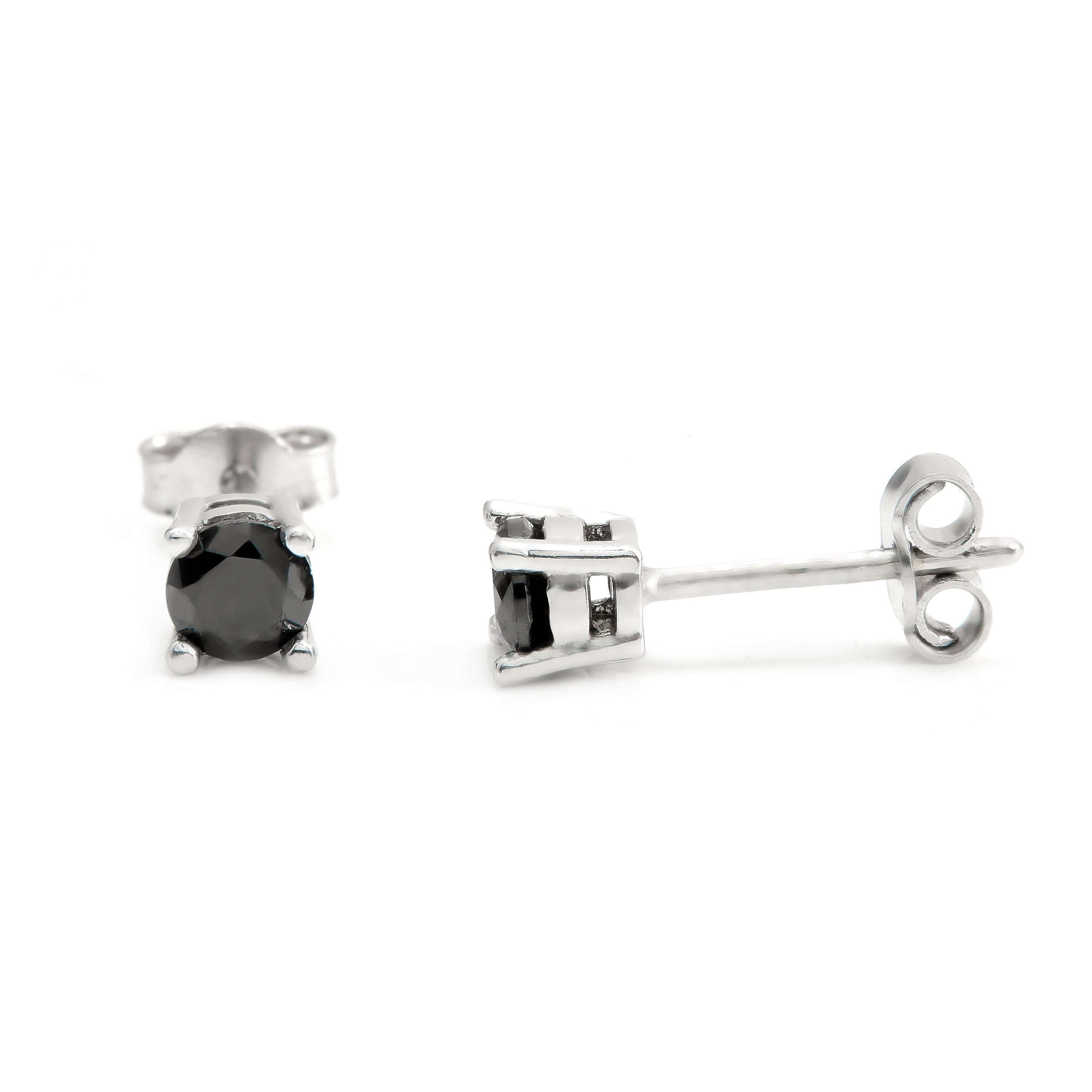 White gold earrings - 'Noir' studs in 14k solid white gold
