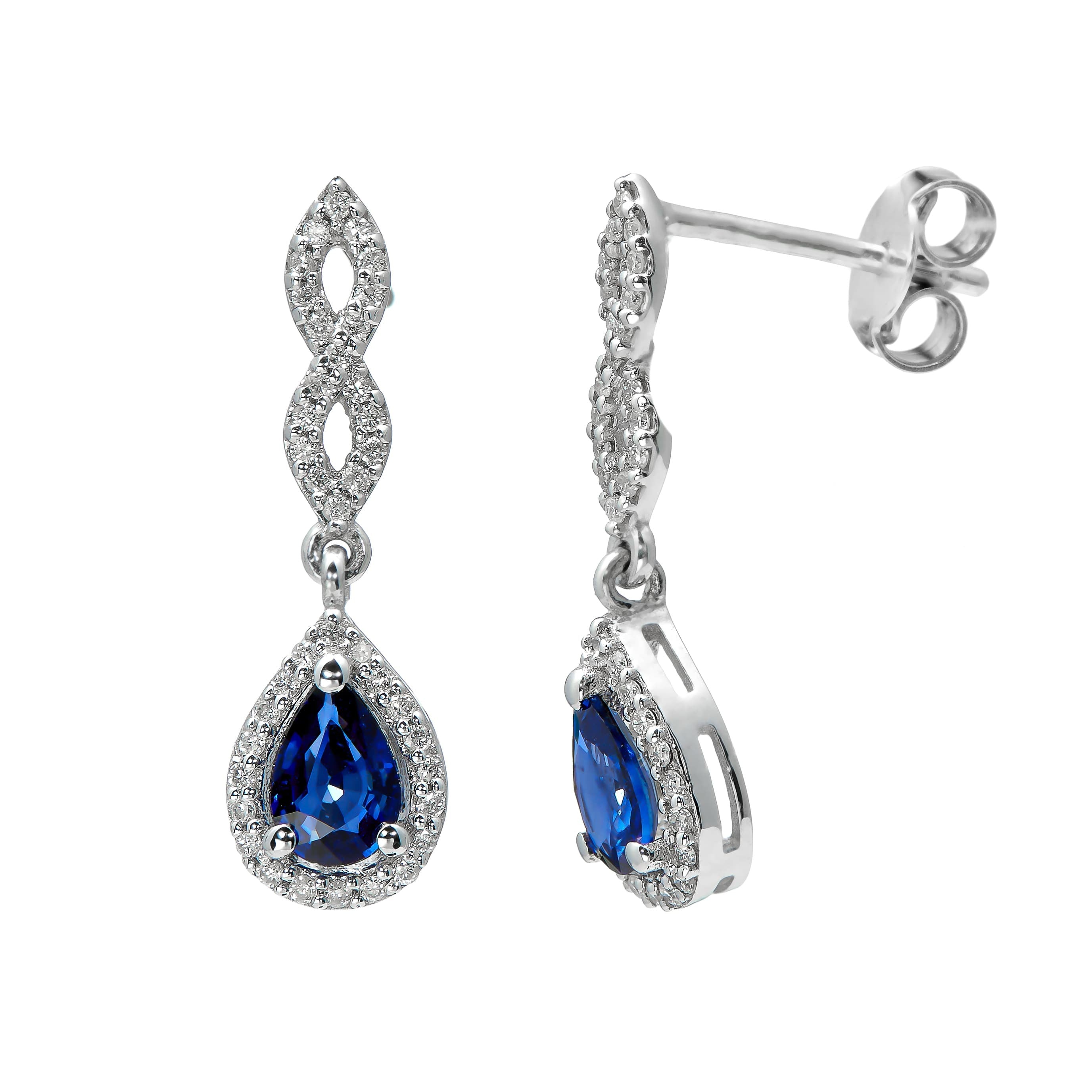18k White Gold Earrings with 0.24ct Diamonds and 0.81ct Sapphire - CERDIA002