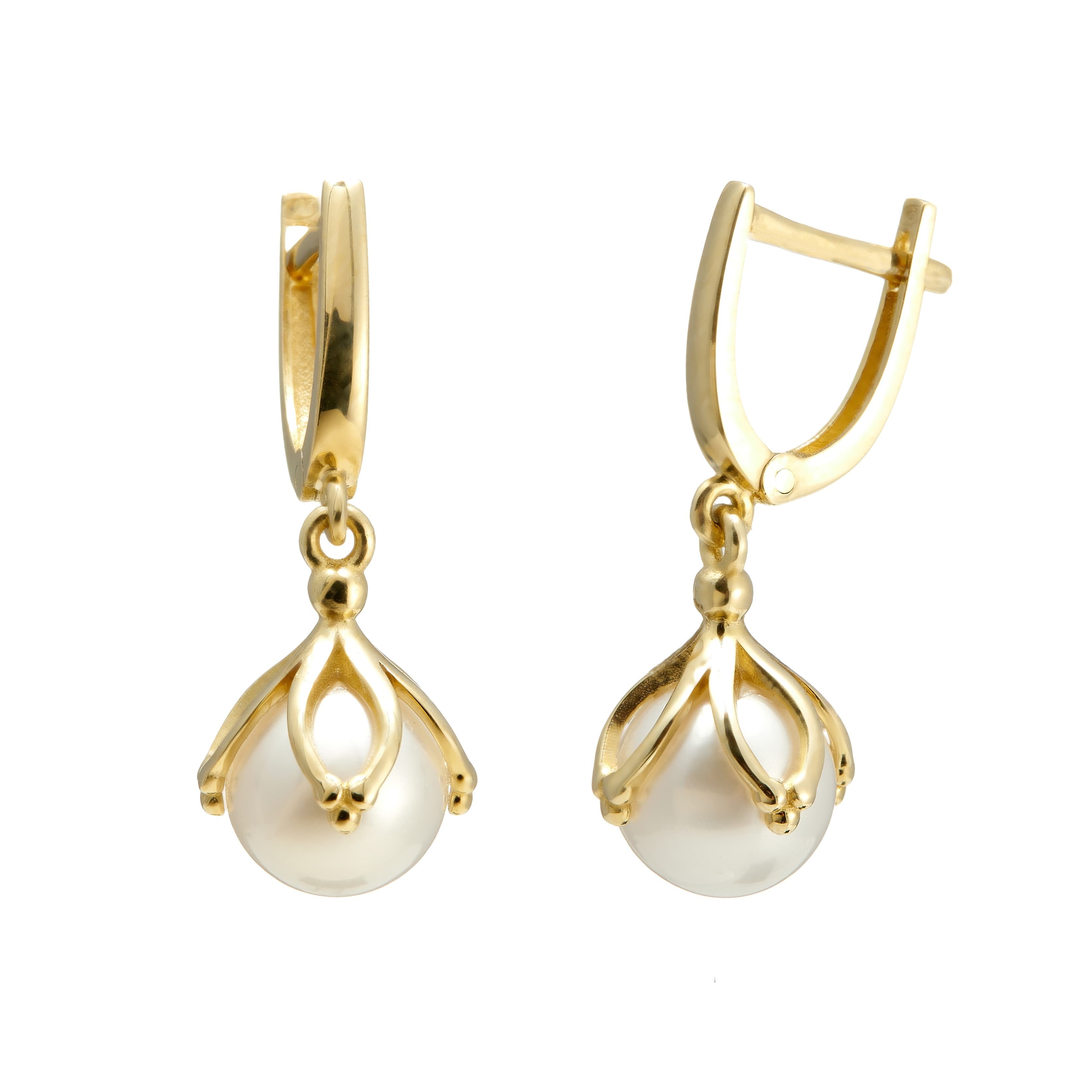 Gold pearl earrings – ‘Lustré' droplet earrings in 14k solid gold
