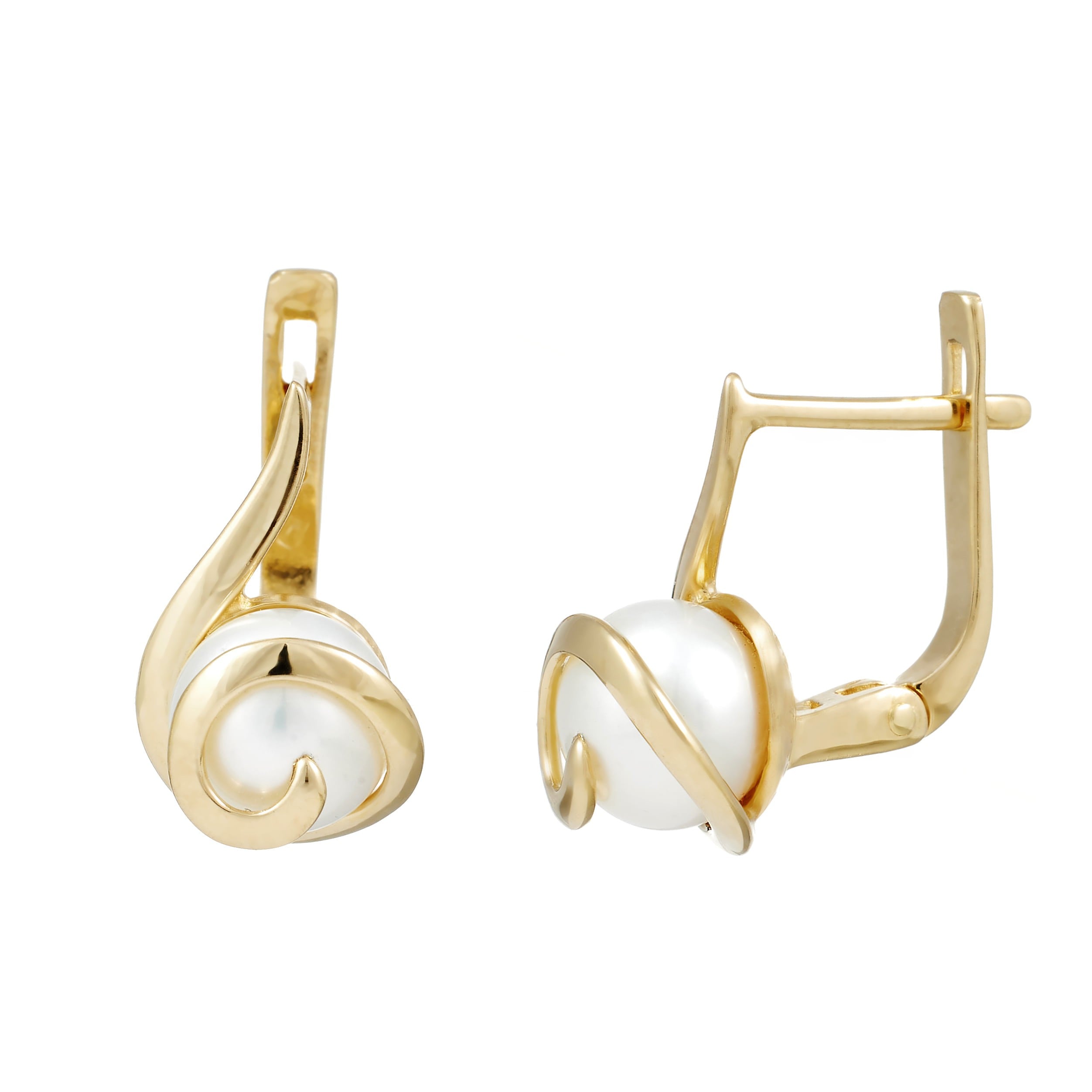 Gold pearl earrings – ‘Lustré' spiral earrings in 14k solid gold