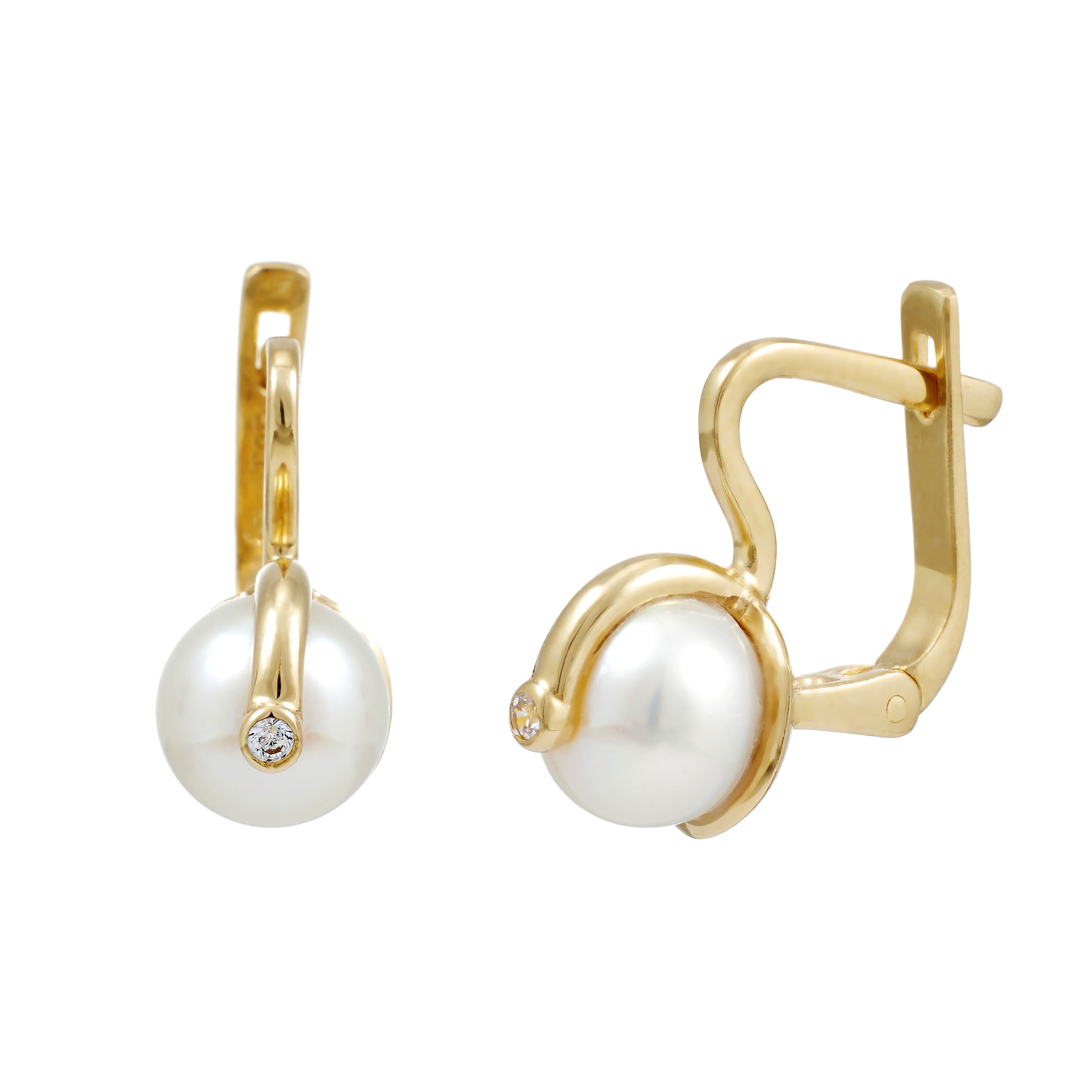 Gold pearl earrings – ‘Lustré' earrings with Zirconia in 14k solid gold