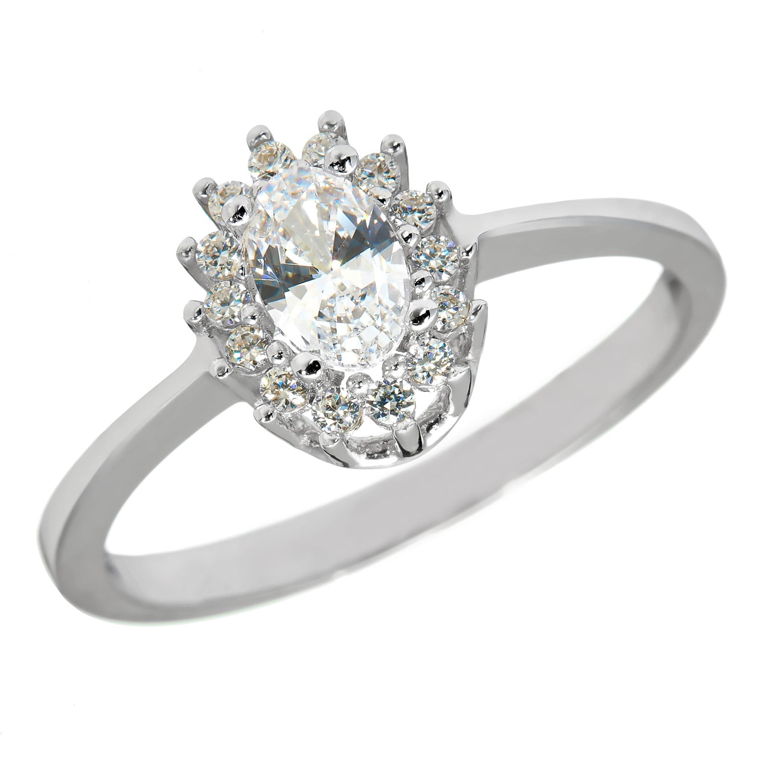 White gold ring - 'Lumière' crown ring with Zirconia in 14k solid white gold