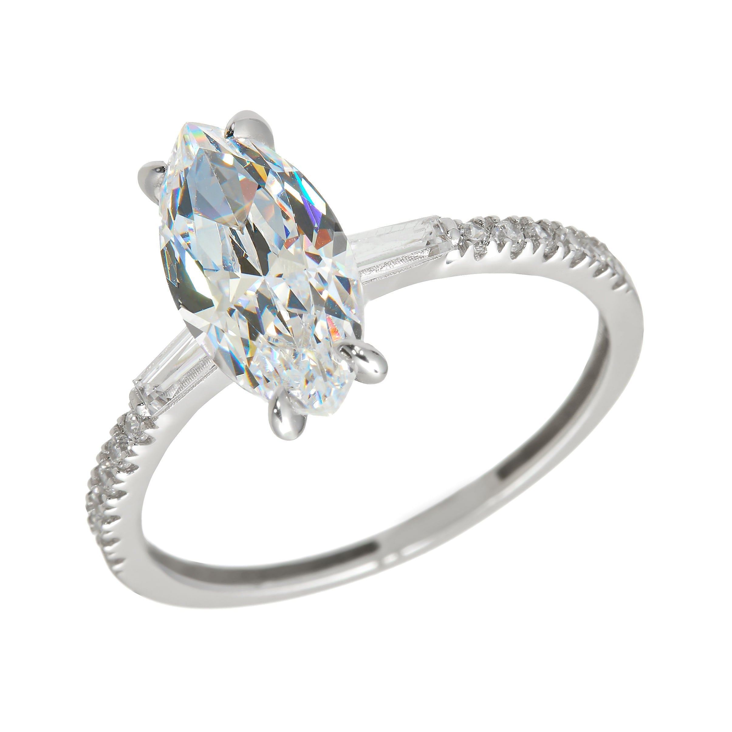 White gold ring - 'Lumière' stone-set band with Zirconia in 14k solid white gold