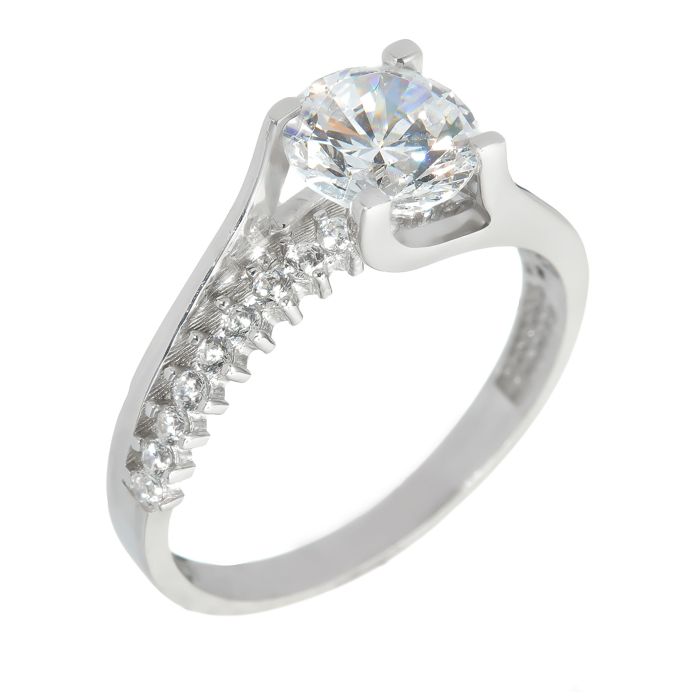 White gold ring - 'J'aime' stone-set band with Zirconia in 14k solid gold