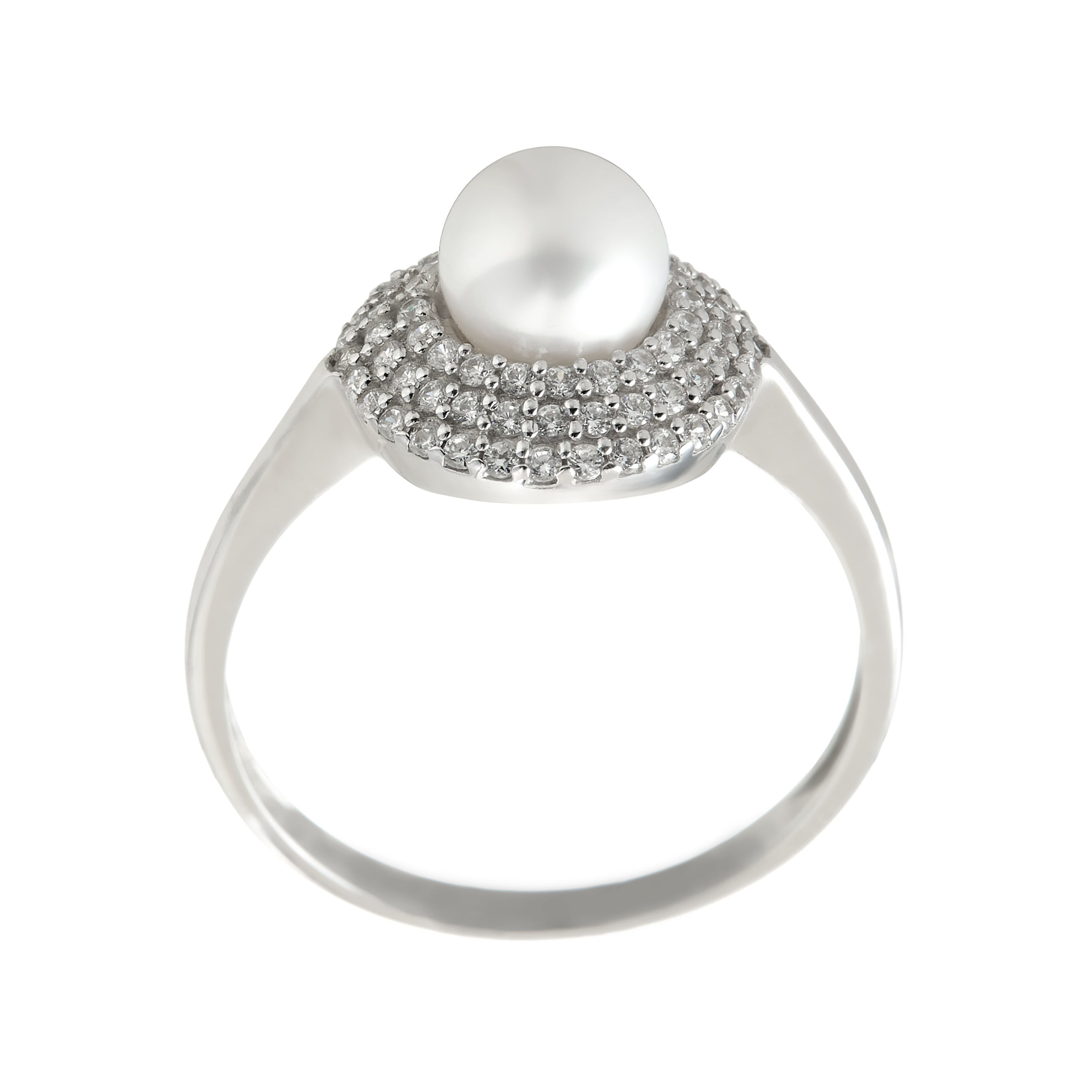 White gold pearl ring – ‘Lustré' ring with stacked Zirconia setting in 14k solid white gold