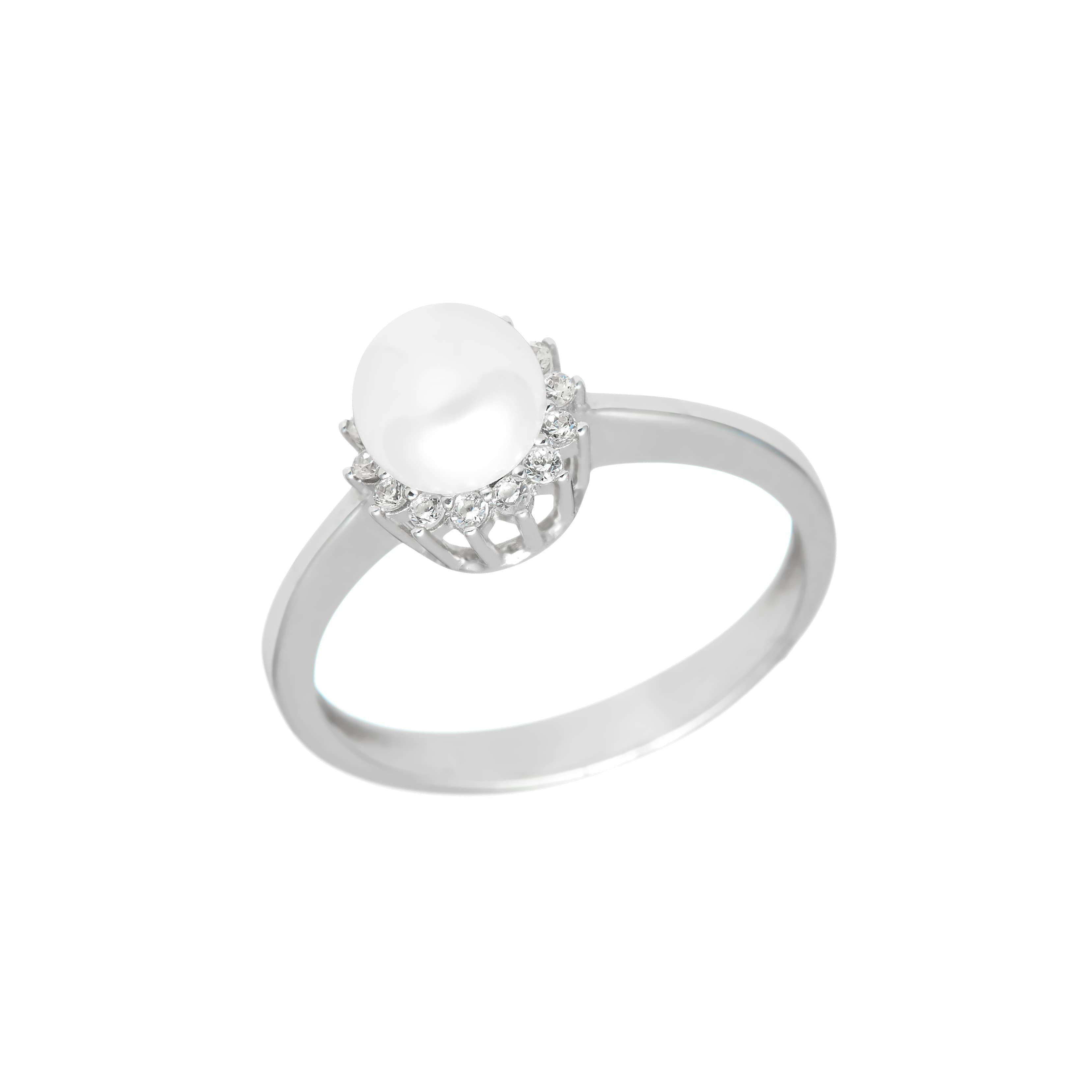 White gold pearl ring – ‘Lustré' ring with Zirconia setting in 14k solid white gold
