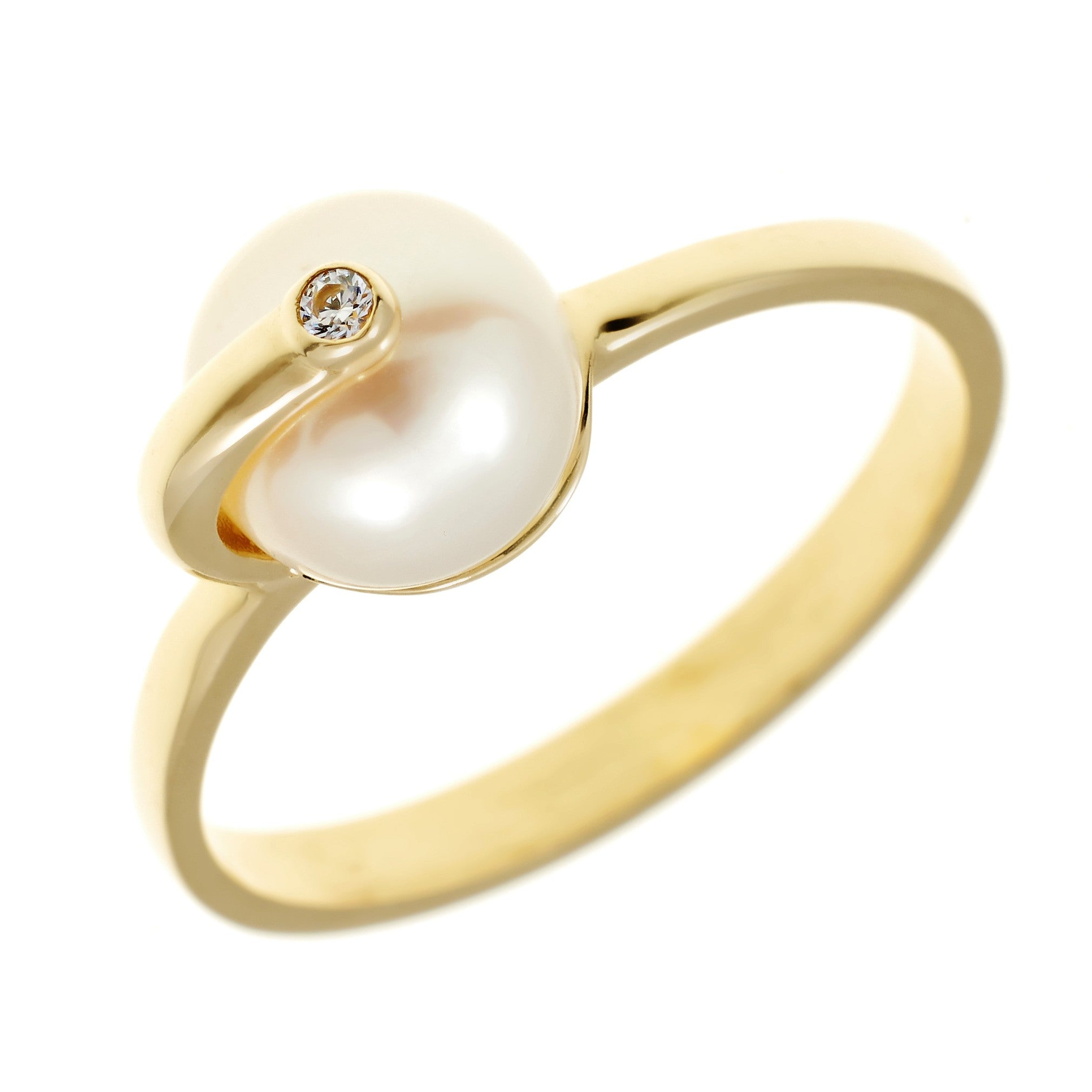 Gold pearl ring – ‘Lustré' ring with Zirconia in 14k solid gold