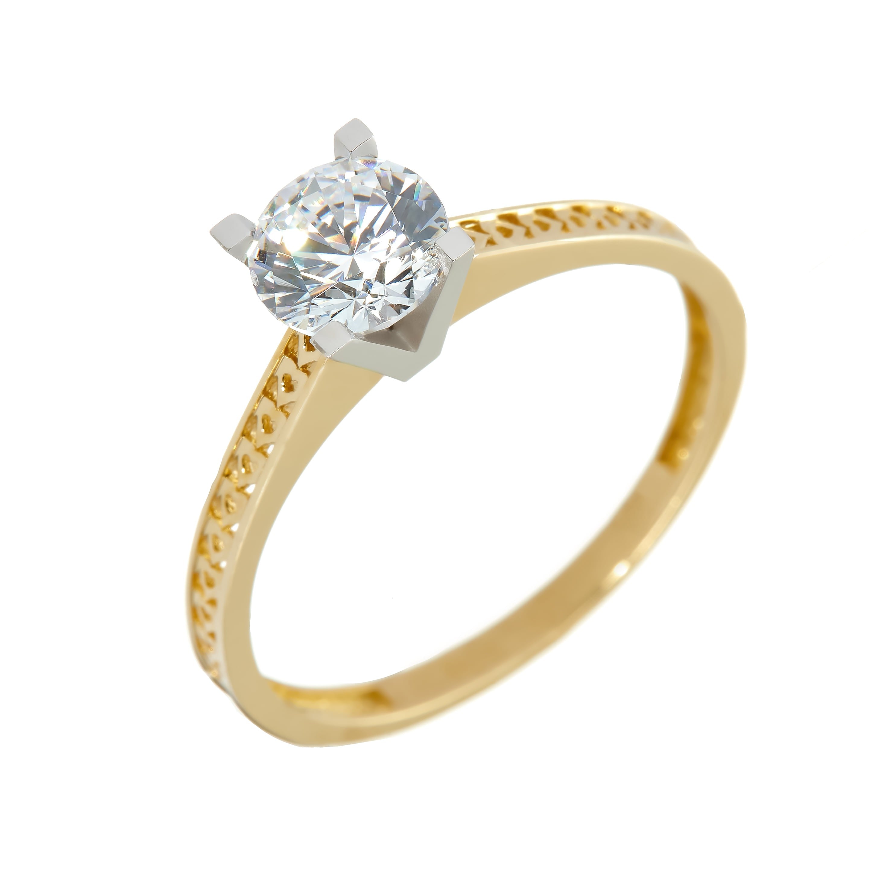 Gold ring - 'À Deux' heart band with Zirconia in 14k solid white gold setting