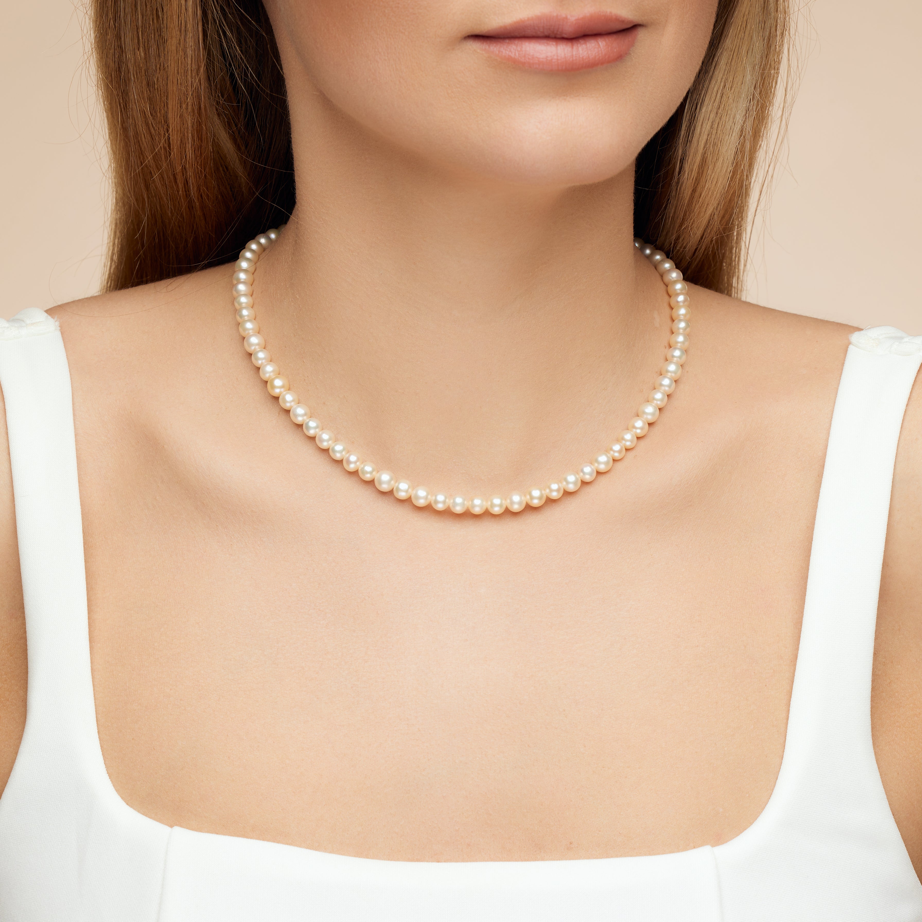 Natural Champagne Culture Pearls Necklace with 14K Gold Clasp